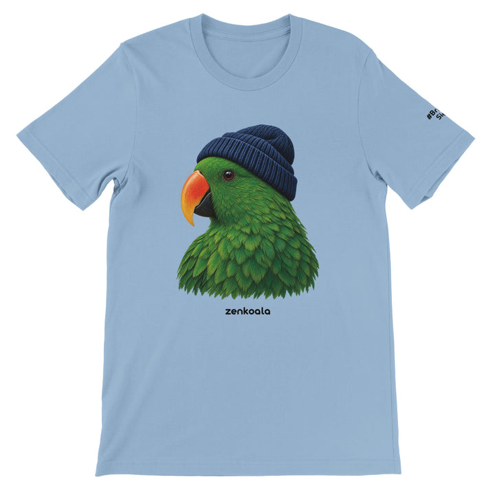 Parrot Beanie feel-good tee in light blue, Zen Koala Australia