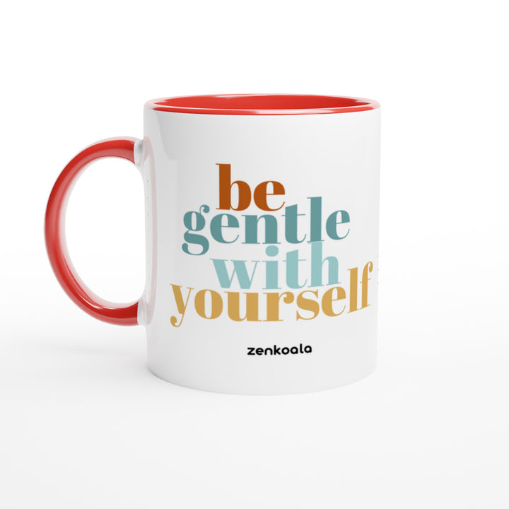 Be Gentle mug in red: white with a red rim, inside and handle, Zen Koala Australia