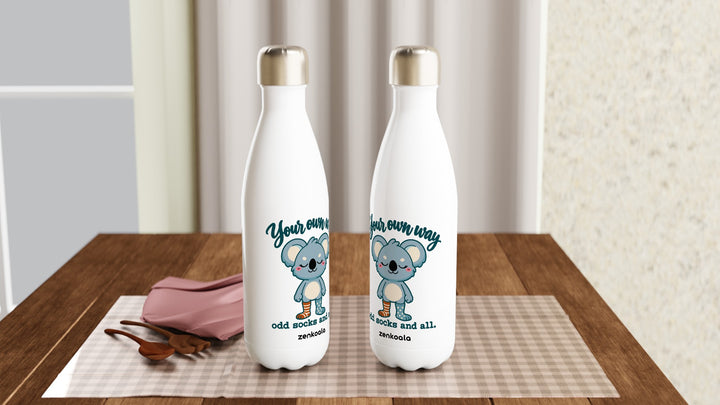 Two Your Own Way water bottles on a table, Zen Koala Australia