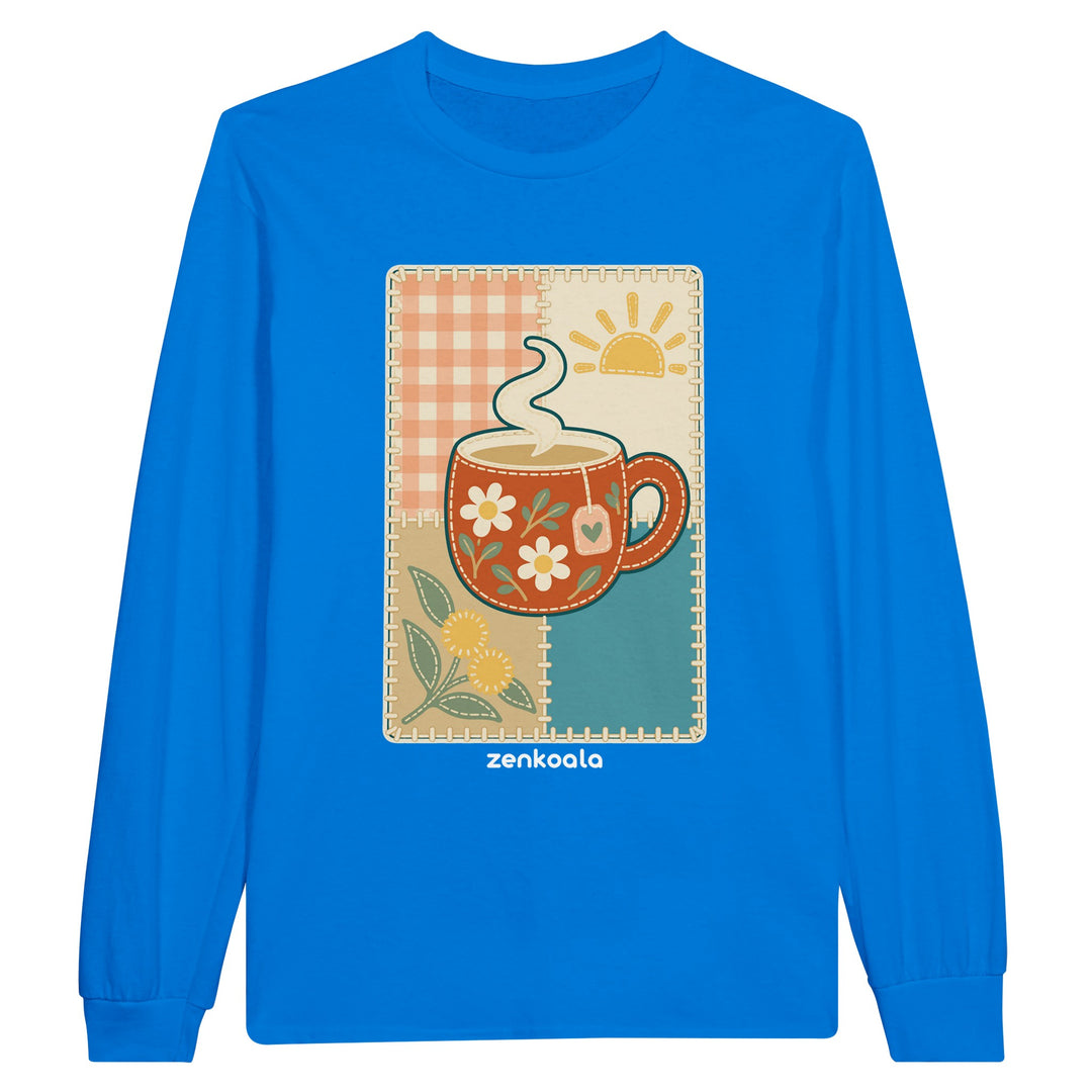 Cuppa Quilt feel-good long sleeve tee in royal, Zen Koala Australia