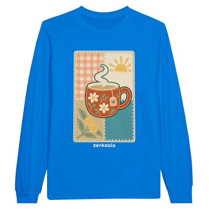 Cuppa Quilt feel-good long sleeve tee in royal, Zen Koala Australia