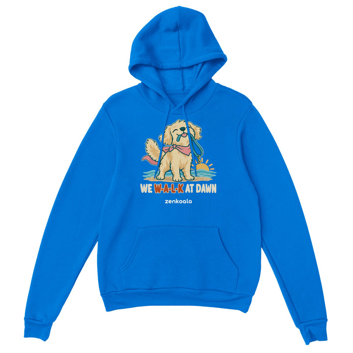 We Walk at Dawn feel-good hoodie in royal, Zen Koala Australia
