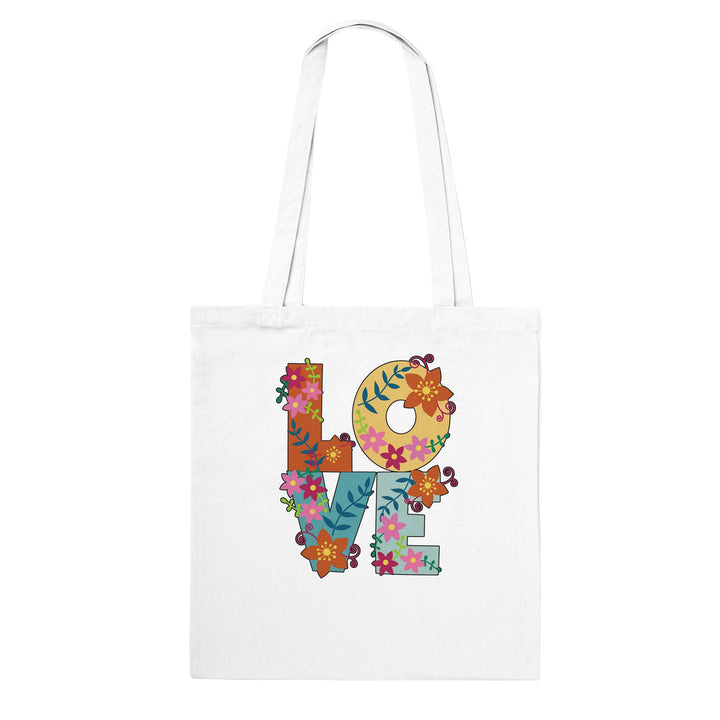 Love feel-good tote bag in white: love grown out of flowers and leaves, Zen Koala Australia