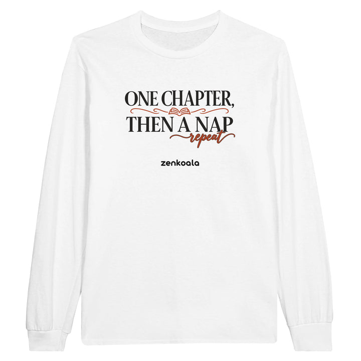 One Chapter Then a Nap feel-good long sleeve tee in white, Zen Koala Australia