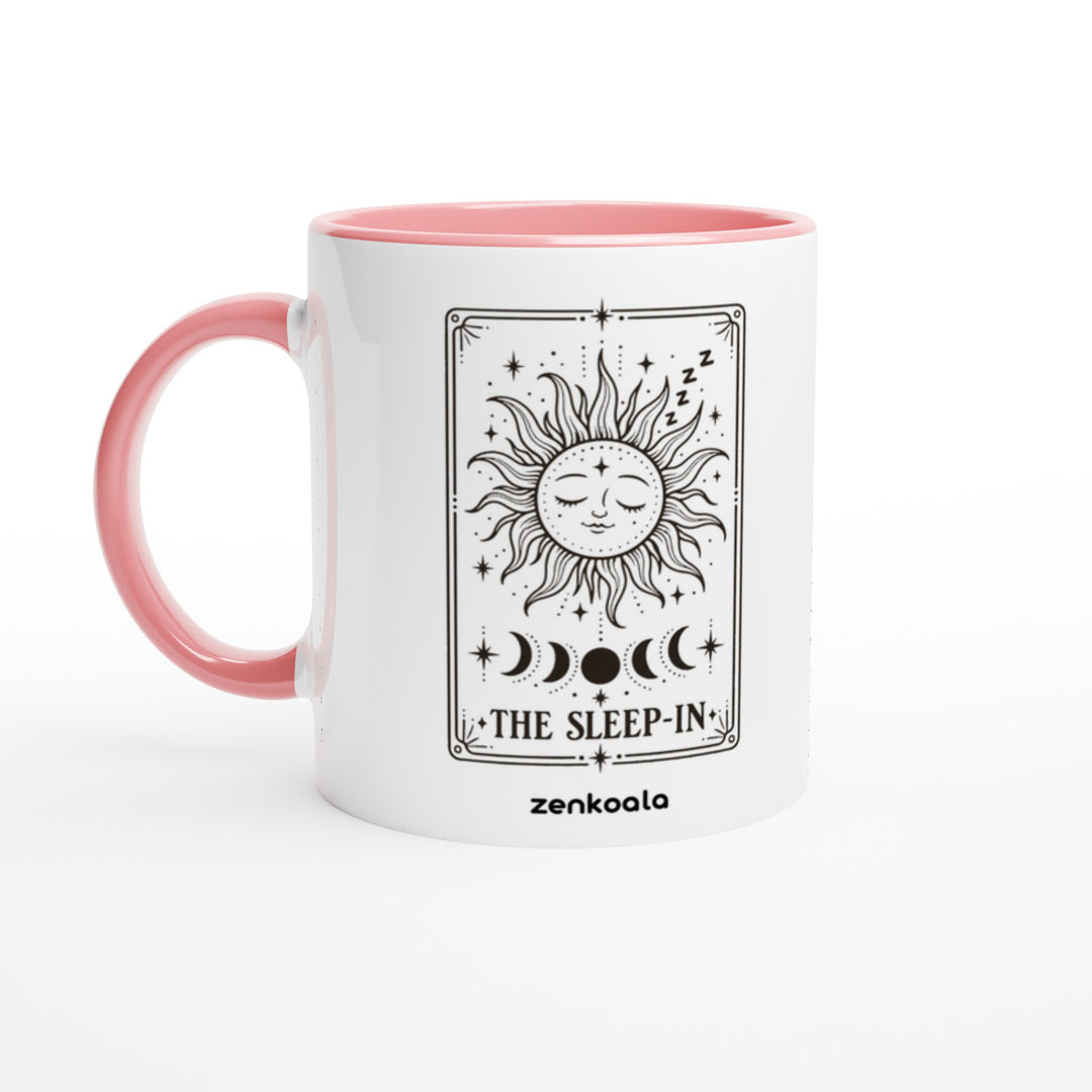 The Sleep-In mug in pink: white with a pink rim, inside and handle, Zen Koala Australia