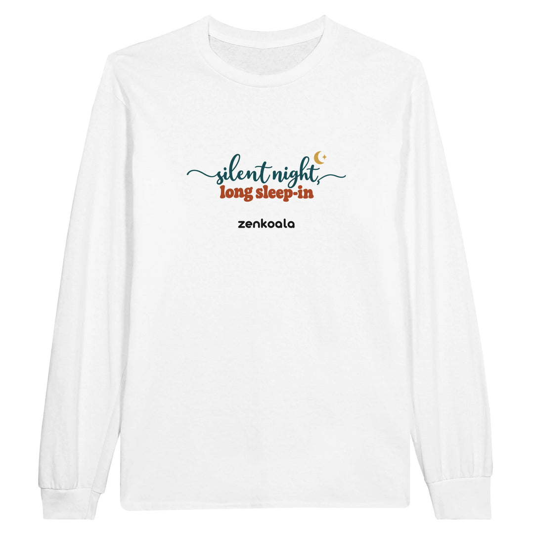 Silent Night Long Sleep-In feel-good long sleeve tee in white, Zen Koala Australia