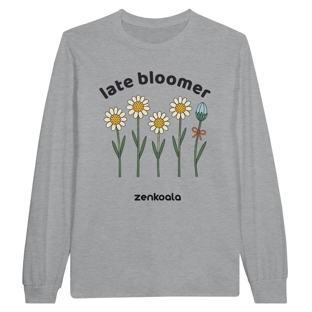 Late Bloomer long sleeve tee in sports grey — Zen Koala Australia