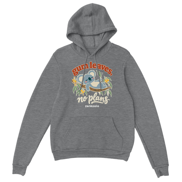 Gum Leaves No Plans feel-good hoodie in sport grey, Zen Koala Australia