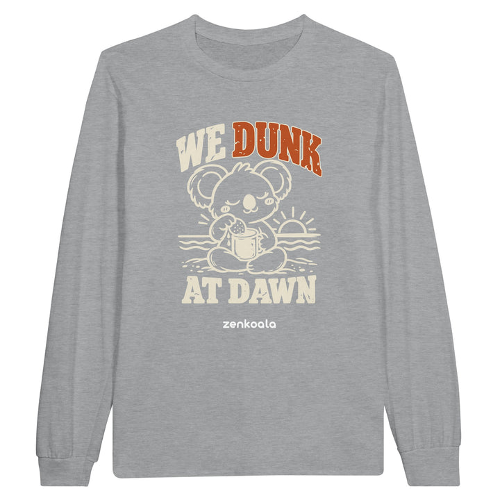 We Dunk at Dawn feel-good long sleeve tee in sports grey, Zen Koala Australia