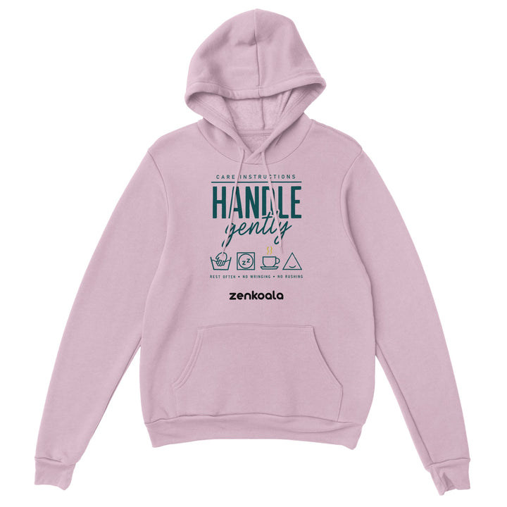 Handle Gently Care Instructions feel-good hoodie in Light Pink — Zen Koala Australia