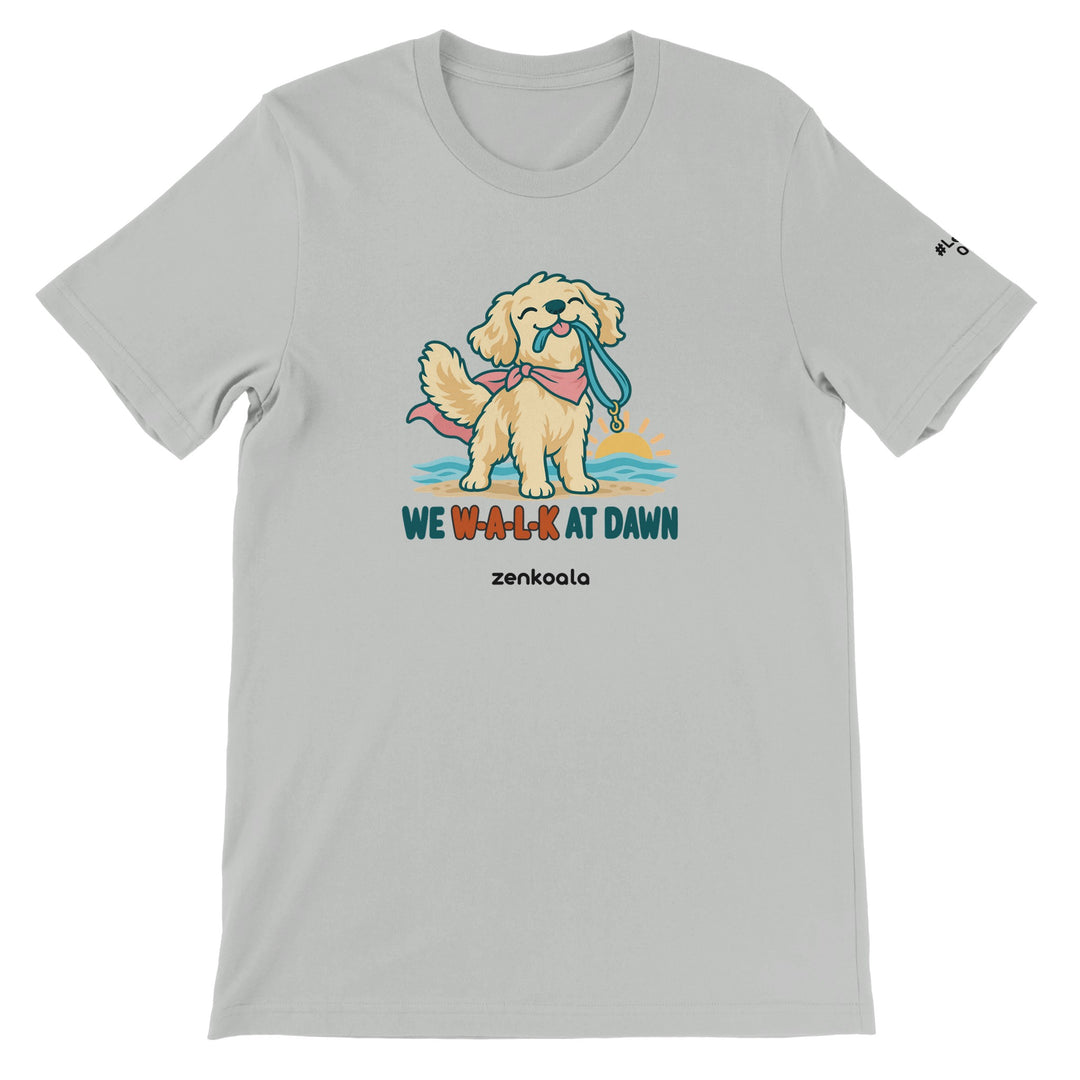 We Walk at Dawn feel-good tee in silver, Zen Koala Australia