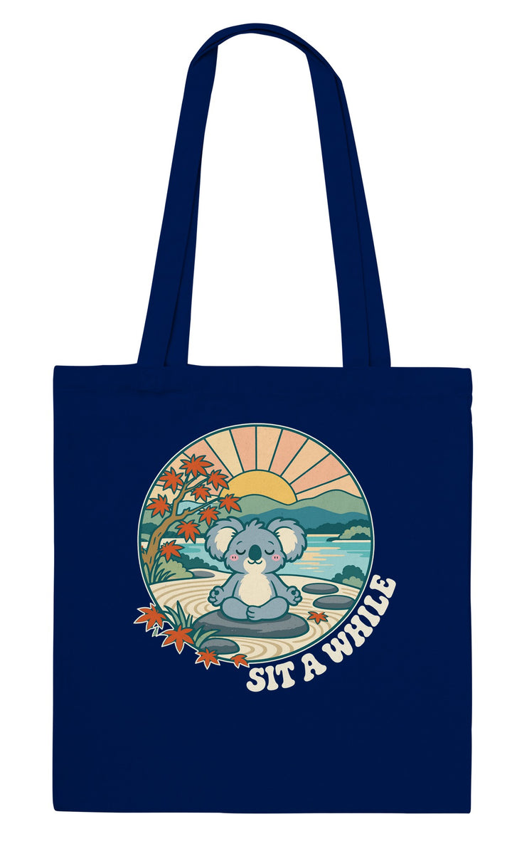 Sit a While feel-good tote bag in navy, Zen Koala Australia