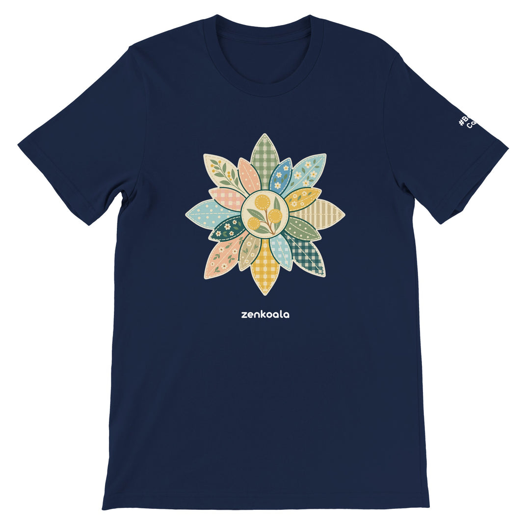 Wattle Mandala feel-good tee in navy, Zen Koala Australia