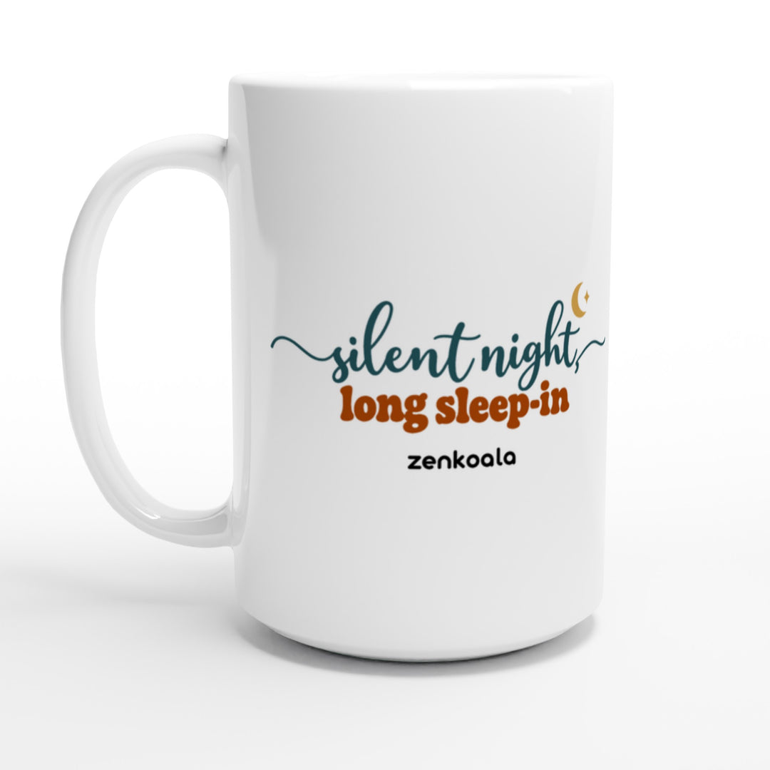 Silent Night Long Sleep-In feel-good 15oz mug: flowing script under a little moon, Zen Koala Australia