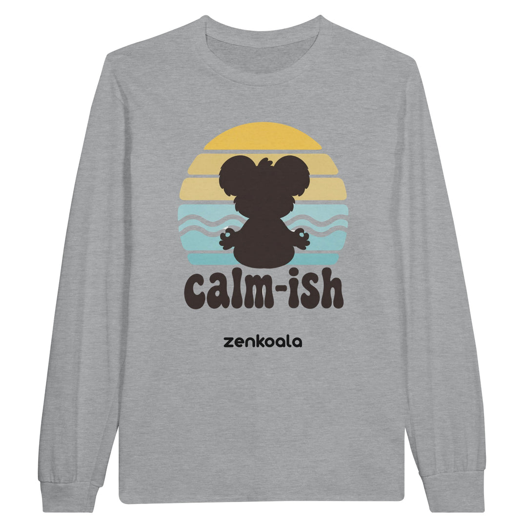 Calm-ish Retro Sunset Koala long sleeve tee in sports grey — Zen Koala Australia