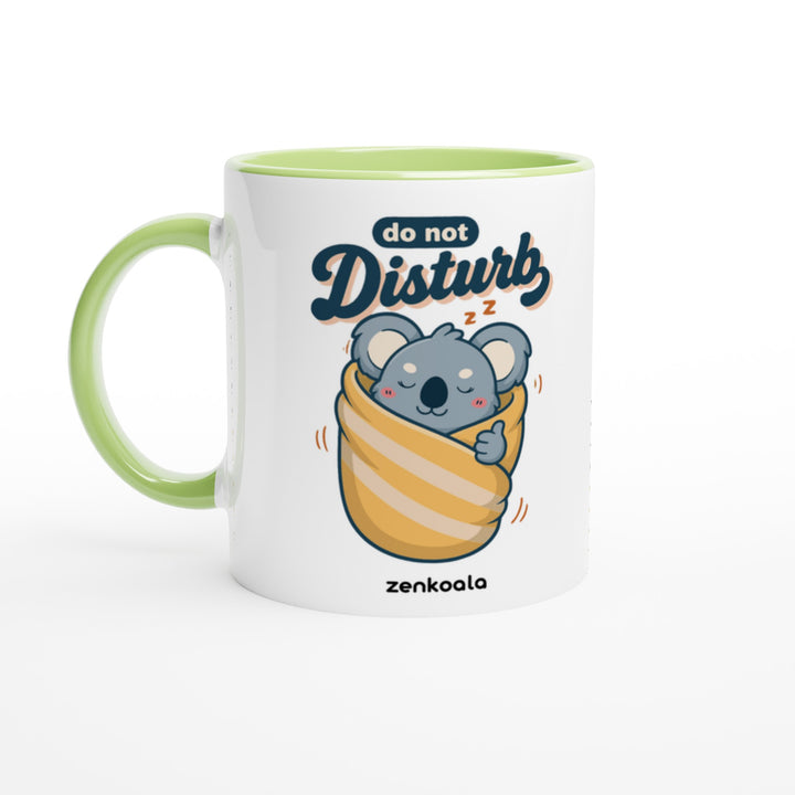 Do Not Disturb Koala mug in green: white with a green rim, inside and handle, Zen Koala Australia