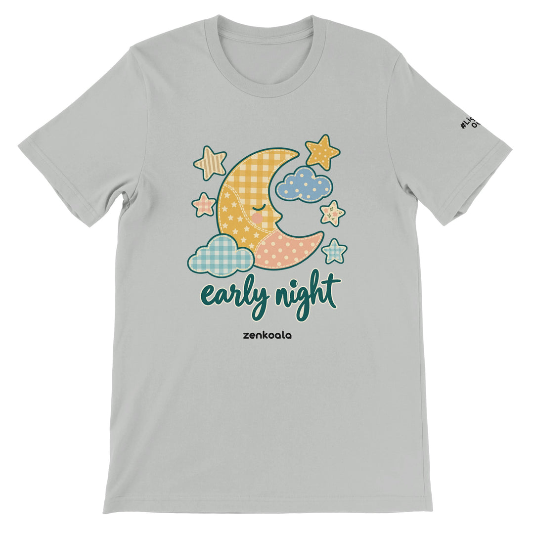 Early Night Moon feel-good tee in silver, Zen Koala Australia