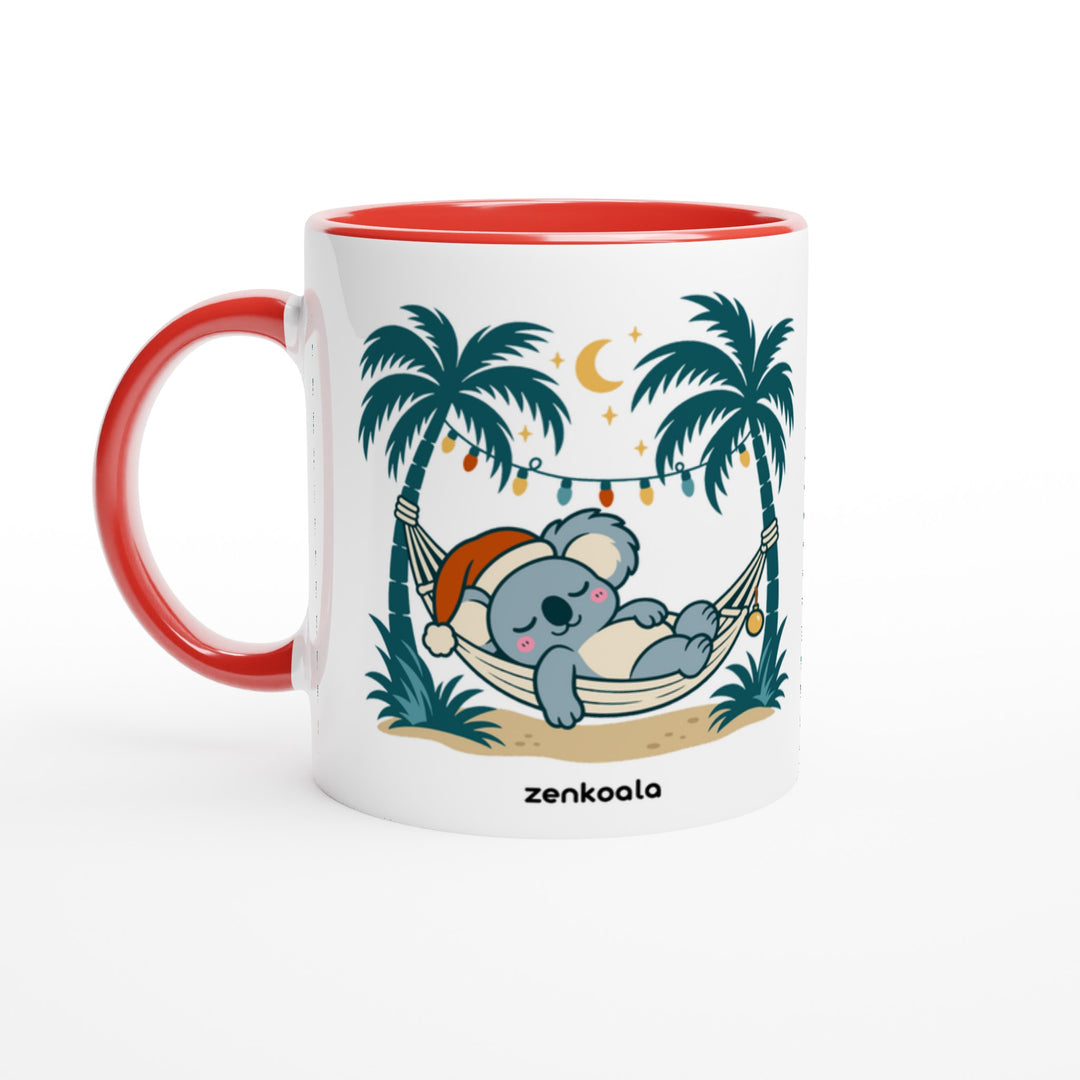 Koala Santa Hammock mug in red: white with a red rim, inside and handle, Zen Koala Australia