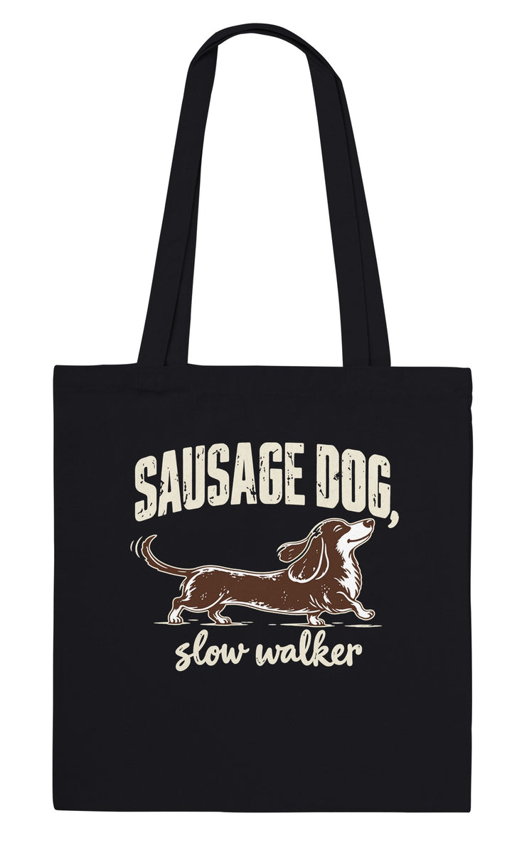 Sausage Dog Slow Walker feel-good tote bag in black, Zen Koala Australia