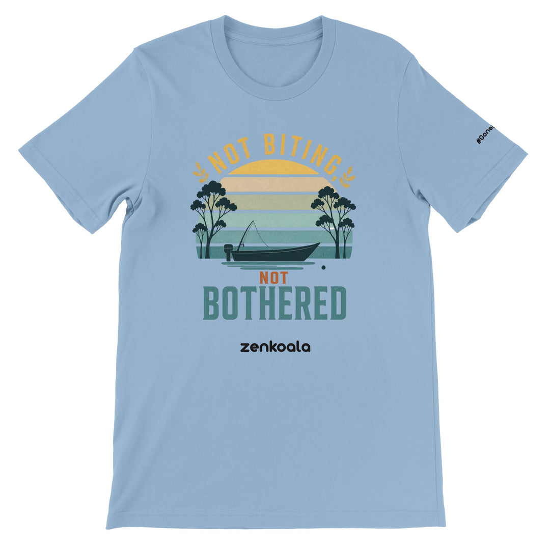 Not Biting Not Bothered feel-good tee in light blue — Zen Koala Australia
