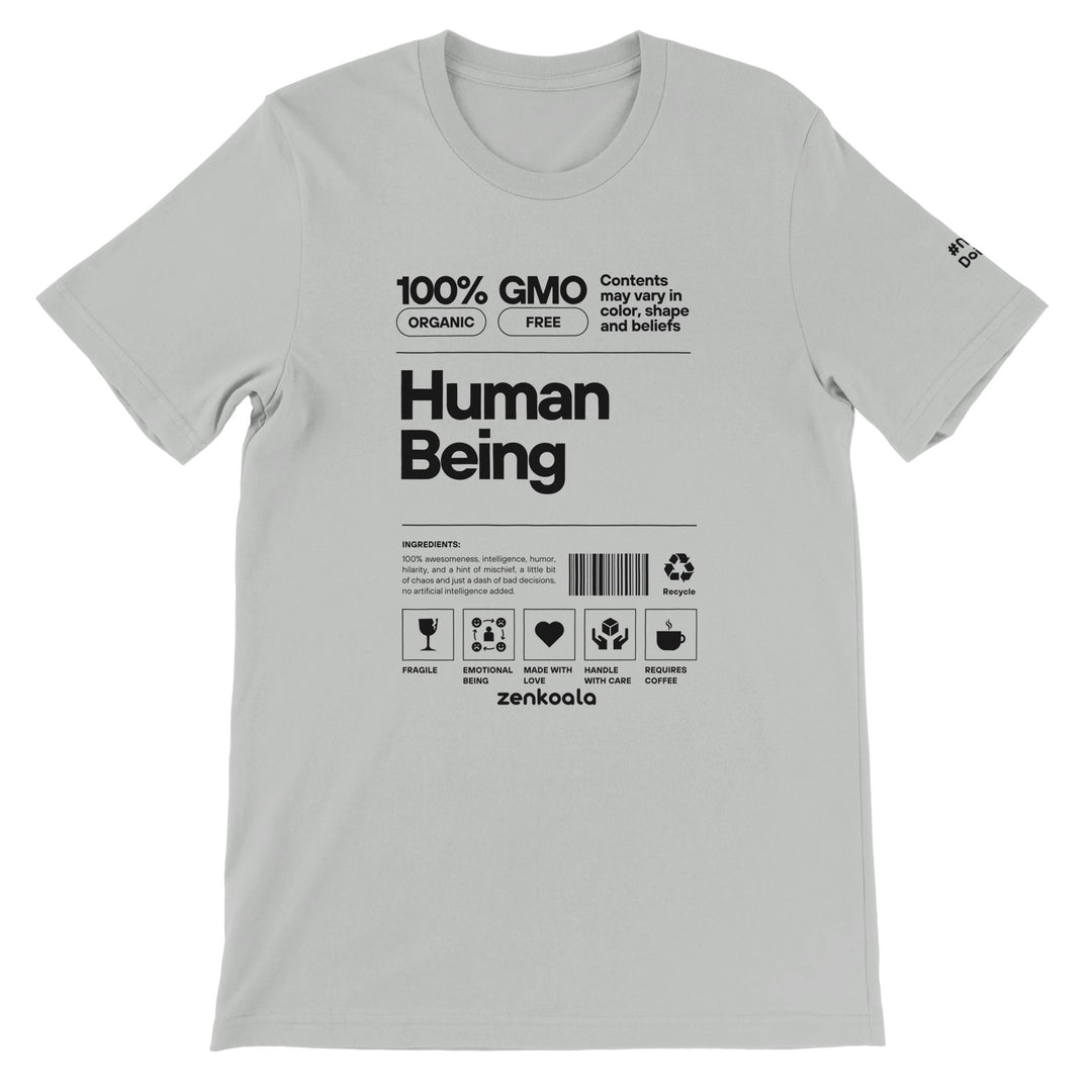 Human Being feel-good tee in silver, Zen Koala Australia