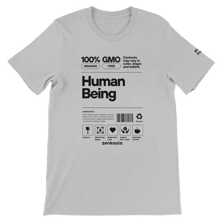 Human Being feel-good tee in silver, Zen Koala Australia