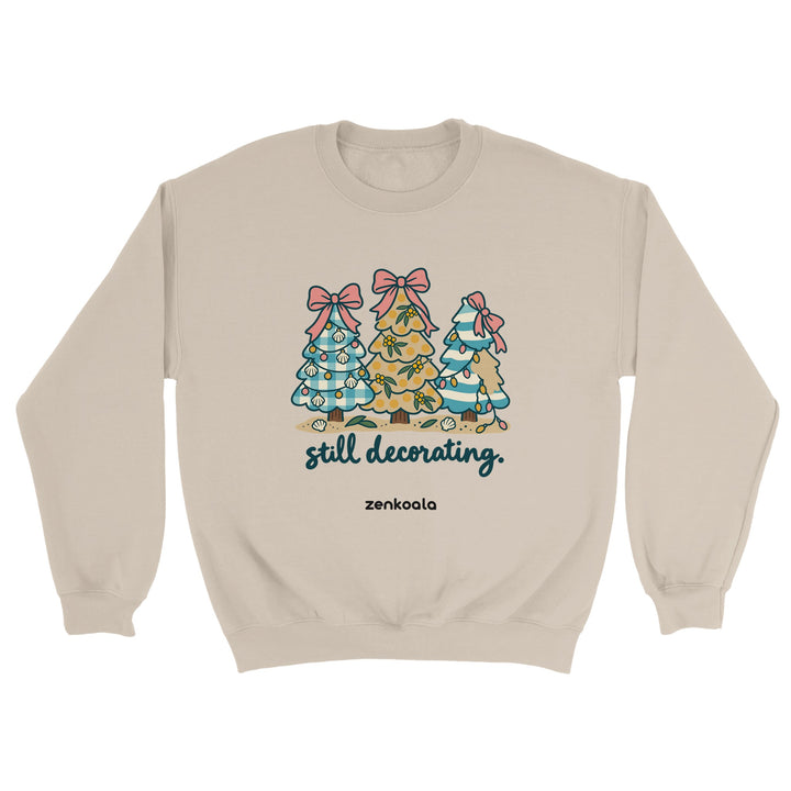 Still Decorating feel-good sweatshirt in sand: three Christmas trees, Zen Koala Australia