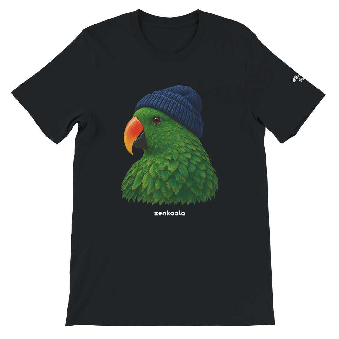 Parrot Beanie feel-good tee in black, Zen Koala Australia
