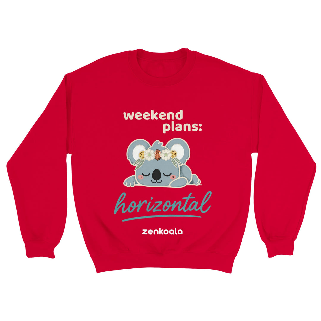 Weekend Plans Horizontal Koala feel-good sweatshirt in red — Zen Koala Australia