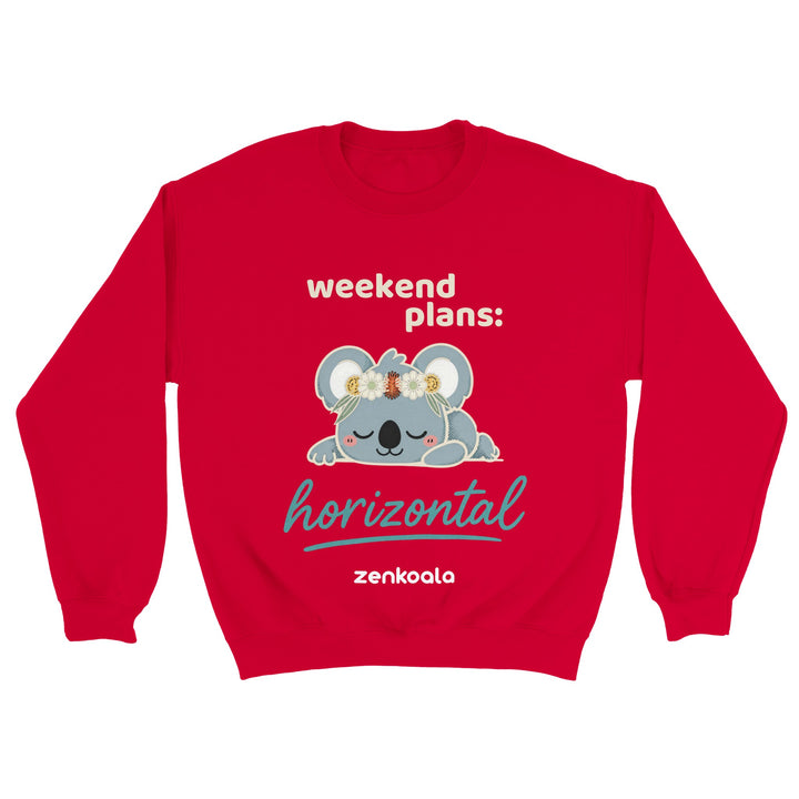 Weekend Plans Horizontal Koala feel-good sweatshirt in red — Zen Koala Australia