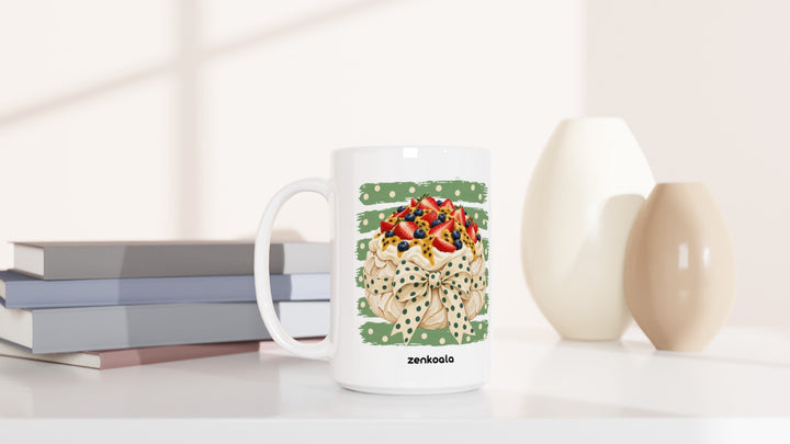 Pavlova 15oz mug beside books and vases, Zen Koala Australia
