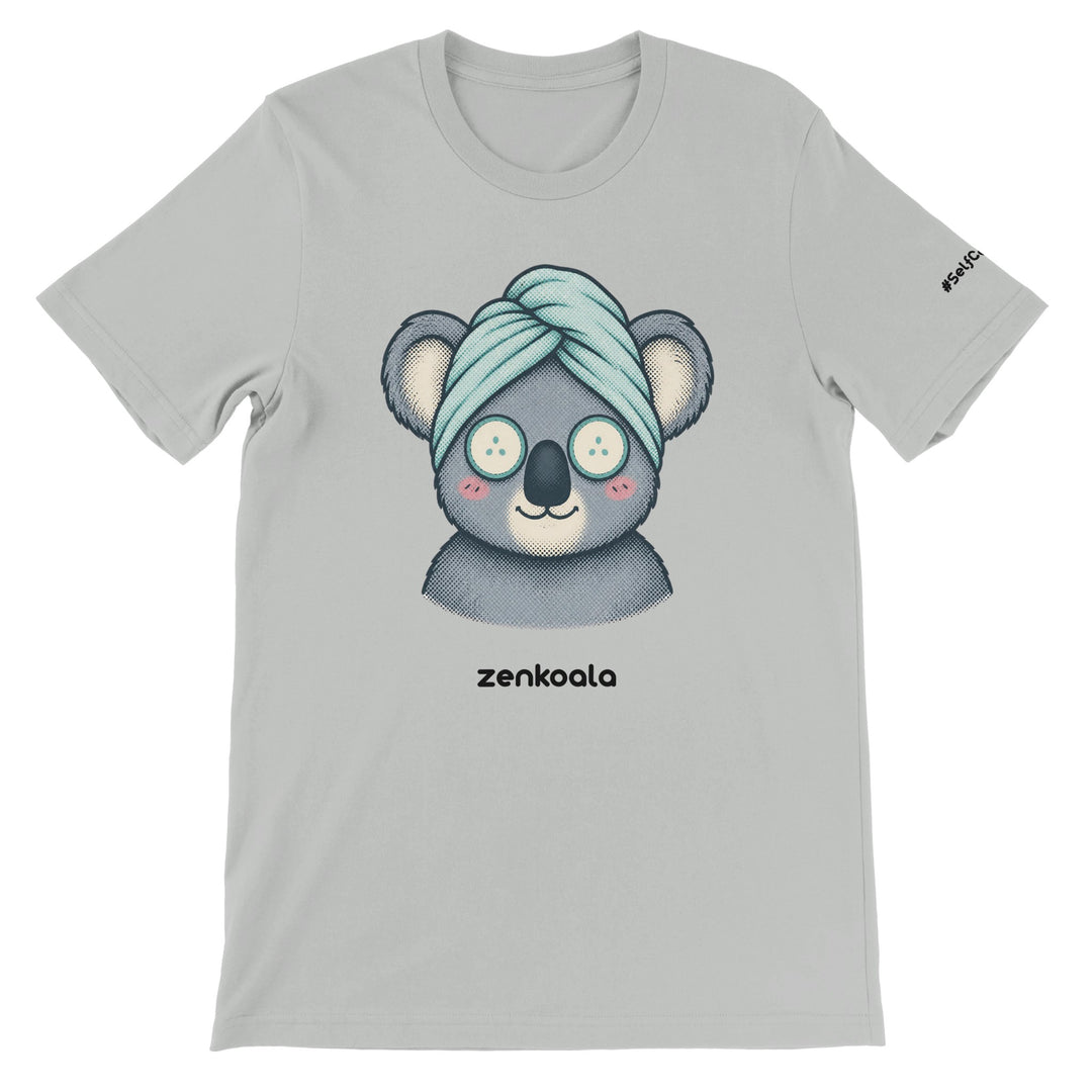 Koala Spa Day feel-good tee in silver — Zen Koala Australia
