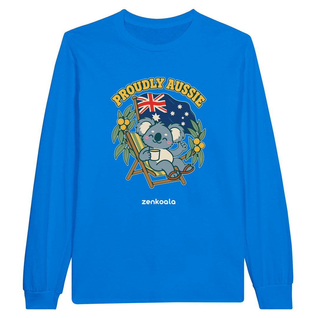 Proudly Aussie feel-good long sleeve tee in royal, Zen Koala Australia