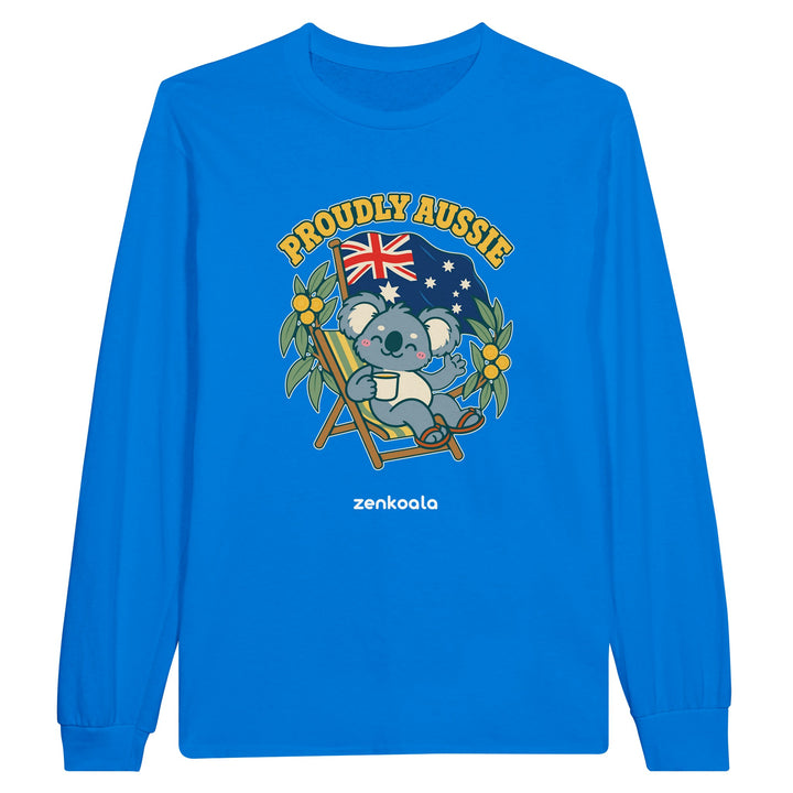 Proudly Aussie feel-good long sleeve tee in royal, Zen Koala Australia