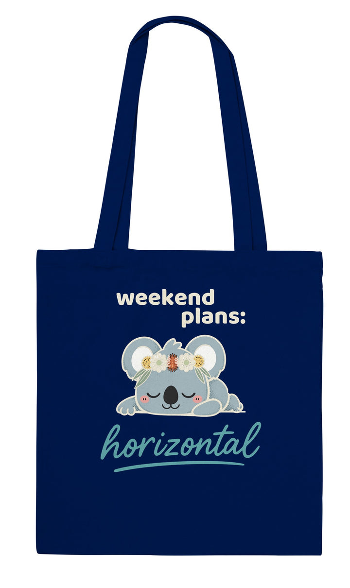 Weekend Plans Horizontal Koala feel-good tote bag in navy, Zen Koala Australia