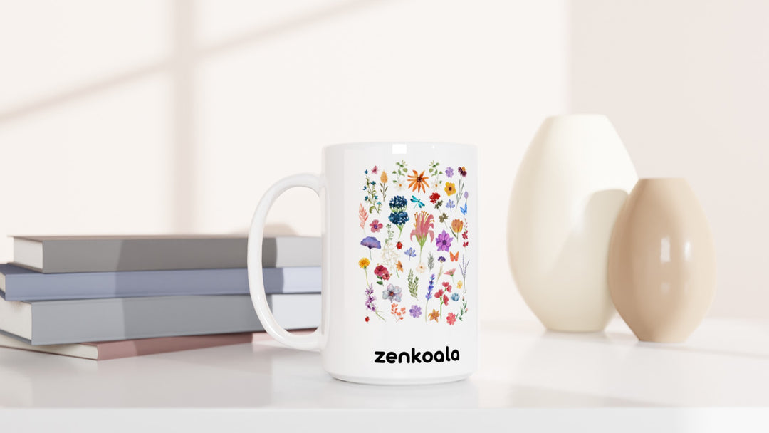 Stay Wild 15oz mug beside books and vases, Zen Koala Australia