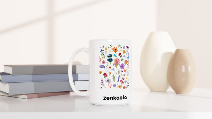 Stay Wild 15oz mug beside books and vases, Zen Koala Australia