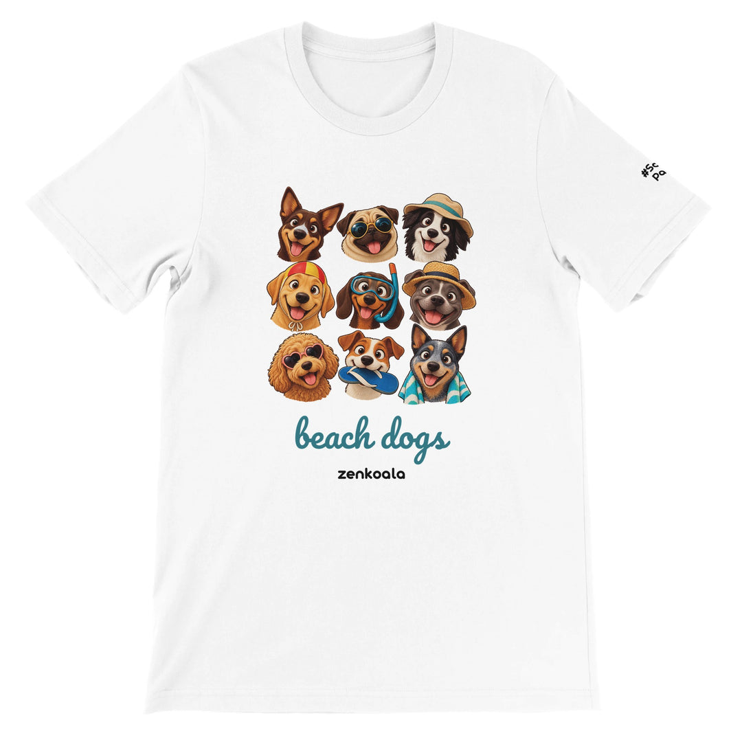 Beach Dogs feel-good tee in white, Zen Koala Australia
