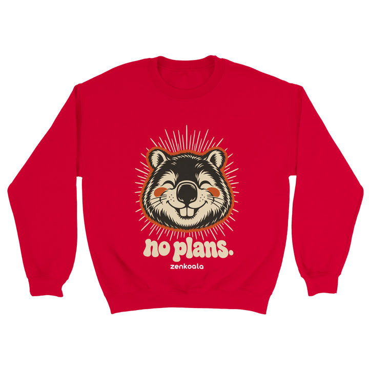No Plans feel-good sweatshirt in red, Zen Koala Australia