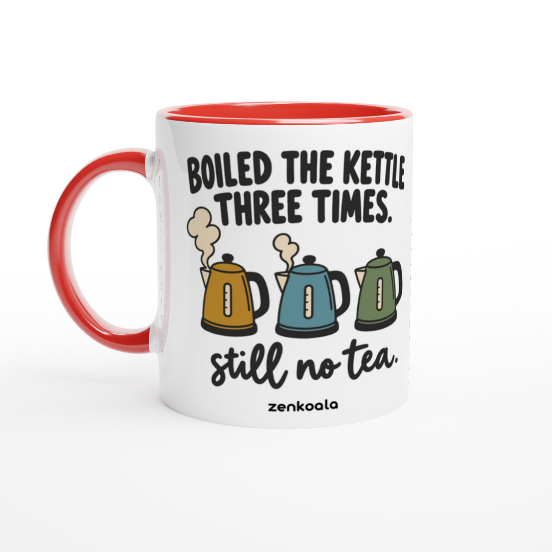 Boiled the Kettle Three Times mug in red: white with a red rim, inside and handle, Zen Koala Australia