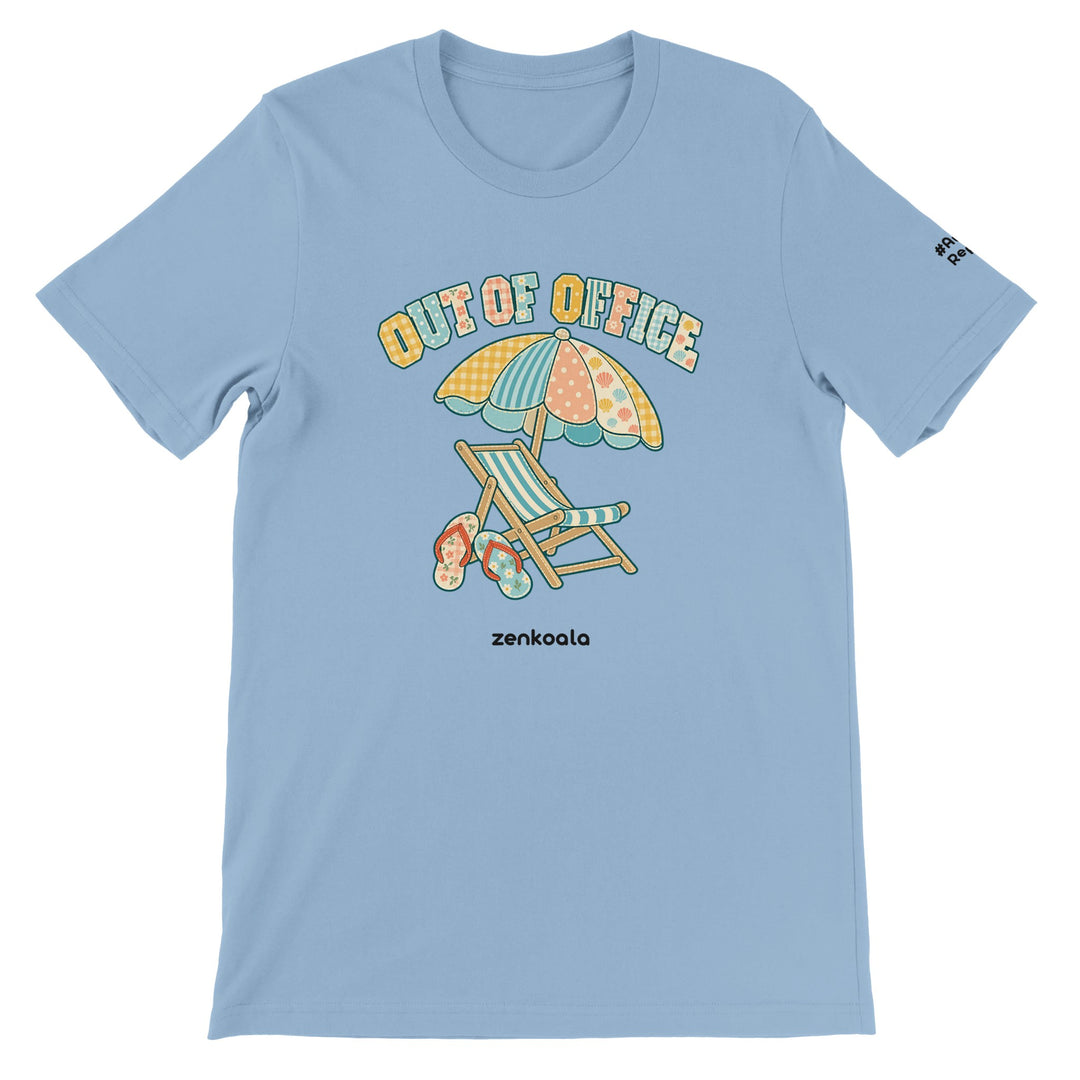 Out of Office Beach feel-good tee in light blue, Zen Koala Australia