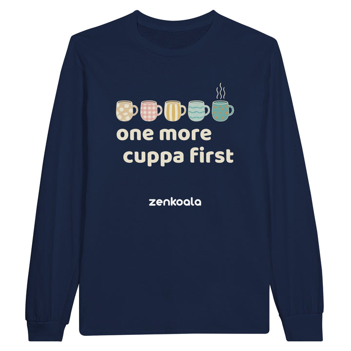 One More Cuppa First long sleeve tee in navy — Zen Koala Australia