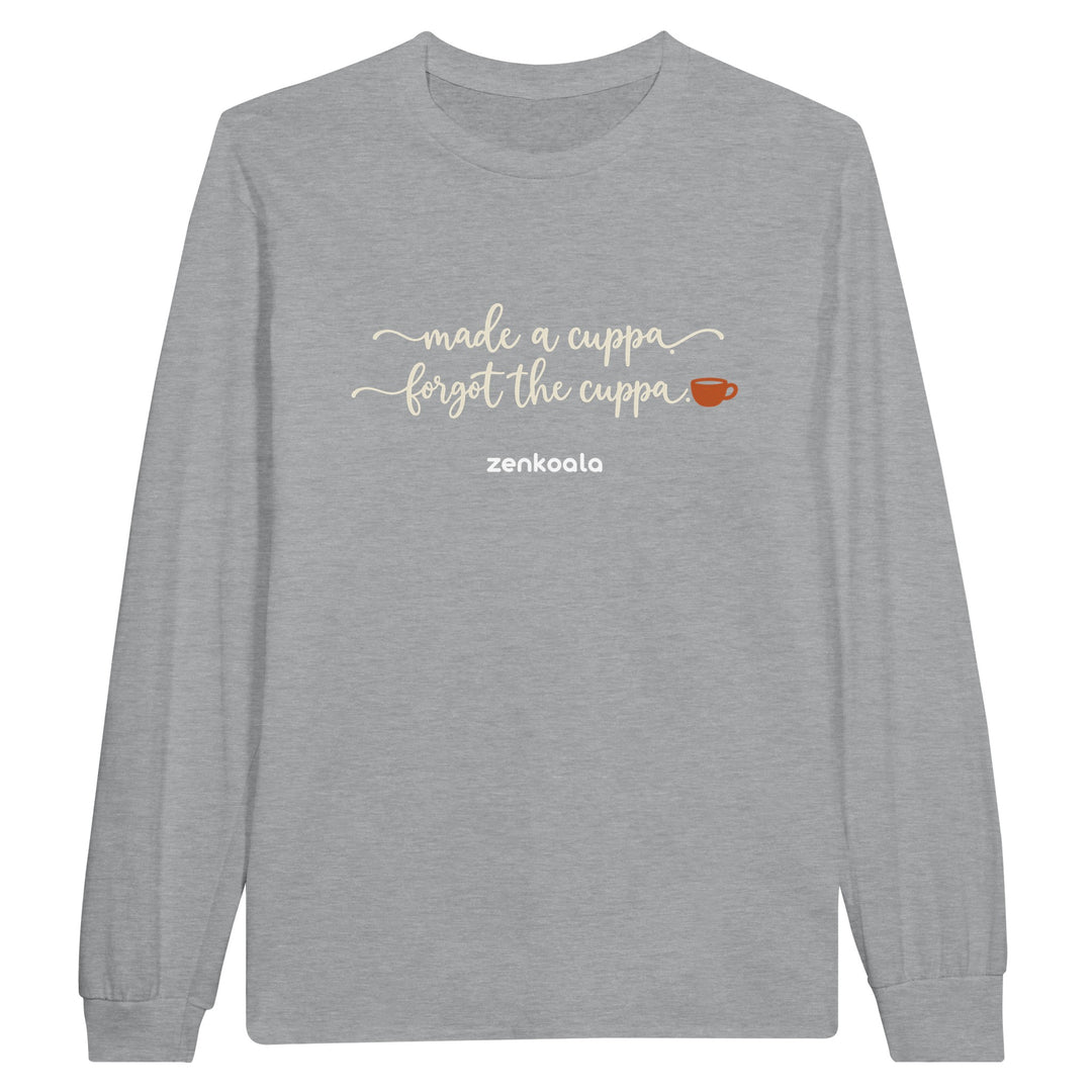 Made a Cuppa Forgot the Cuppa feel-good long sleeve tee in sports grey, Zen Koala Australia