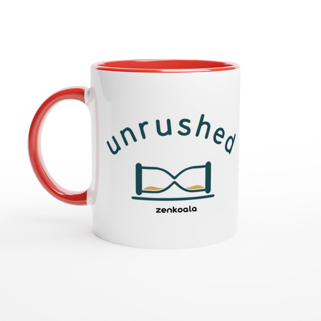 Unrushed mug in red: white with a red rim, inside and handle, Zen Koala Australia