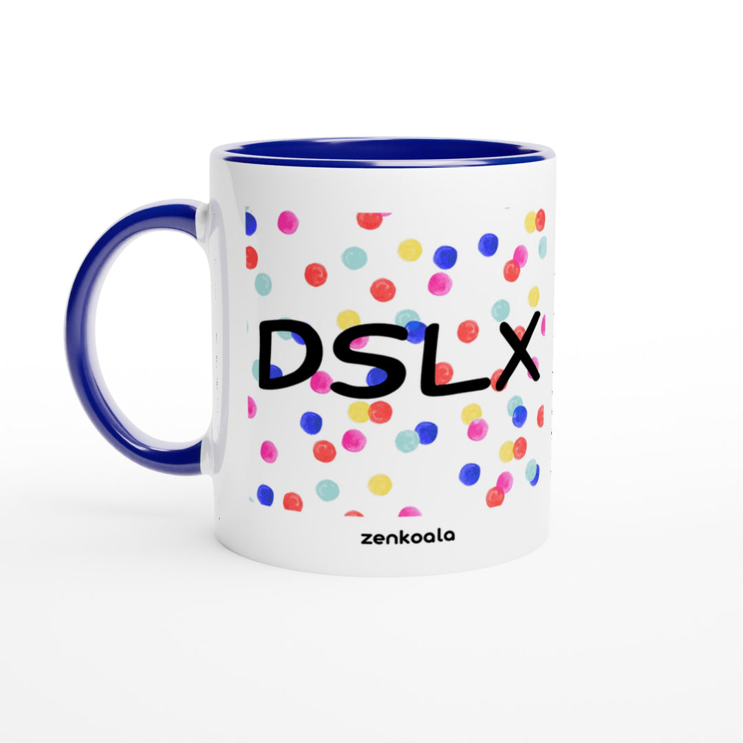 Dyslexia is my SuperPower mug in blue: white with a blue rim, inside and handle, Zen Koala Australia