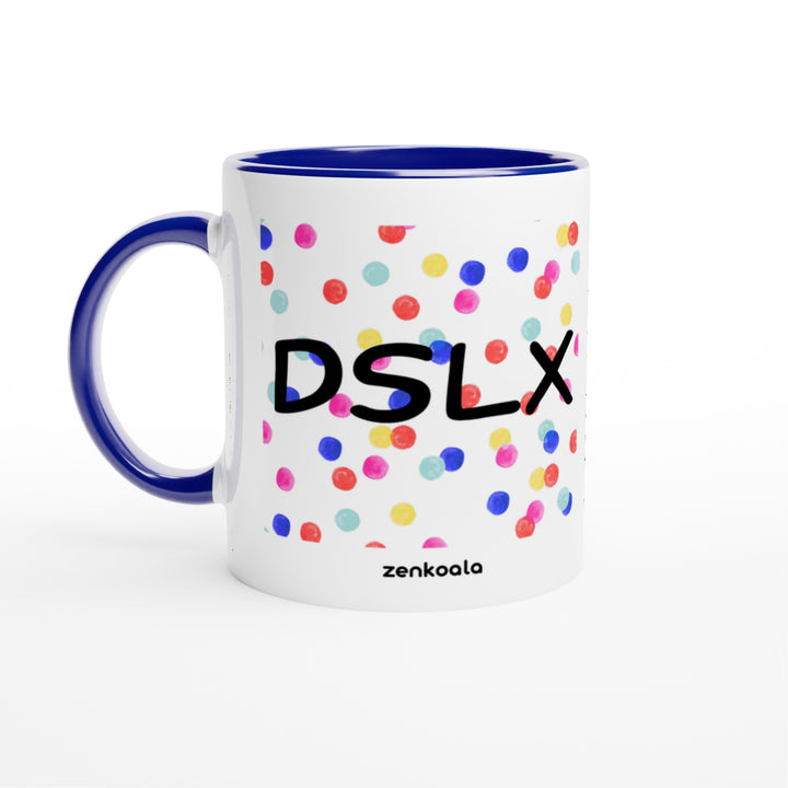 Dyslexia is my SuperPower mug in blue: white with a blue rim, inside and handle, Zen Koala Australia