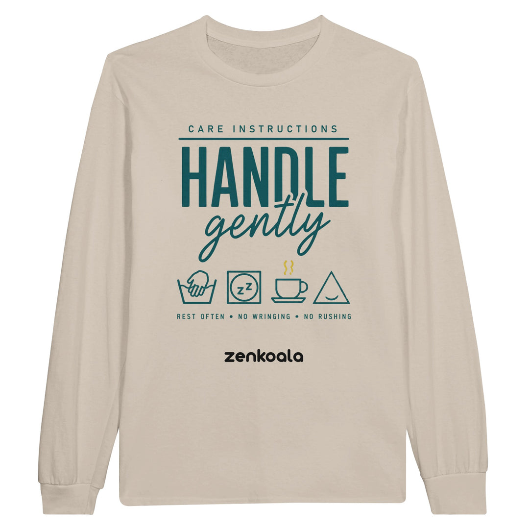 Handle Gently Care Instructions long sleeve tee in sand — Zen Koala Australia