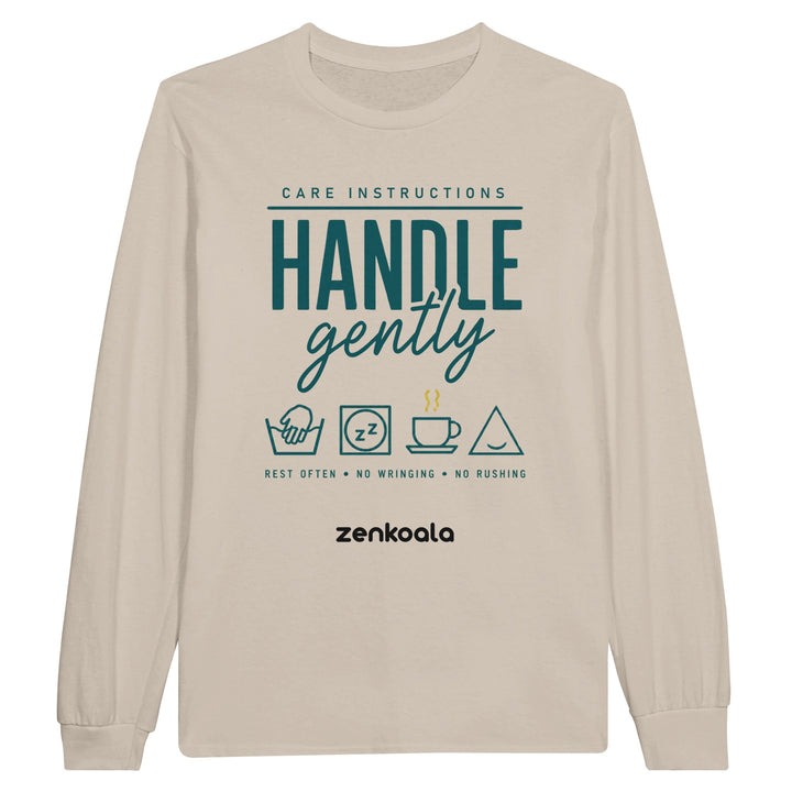Handle Gently Care Instructions long sleeve tee in sand — Zen Koala Australia