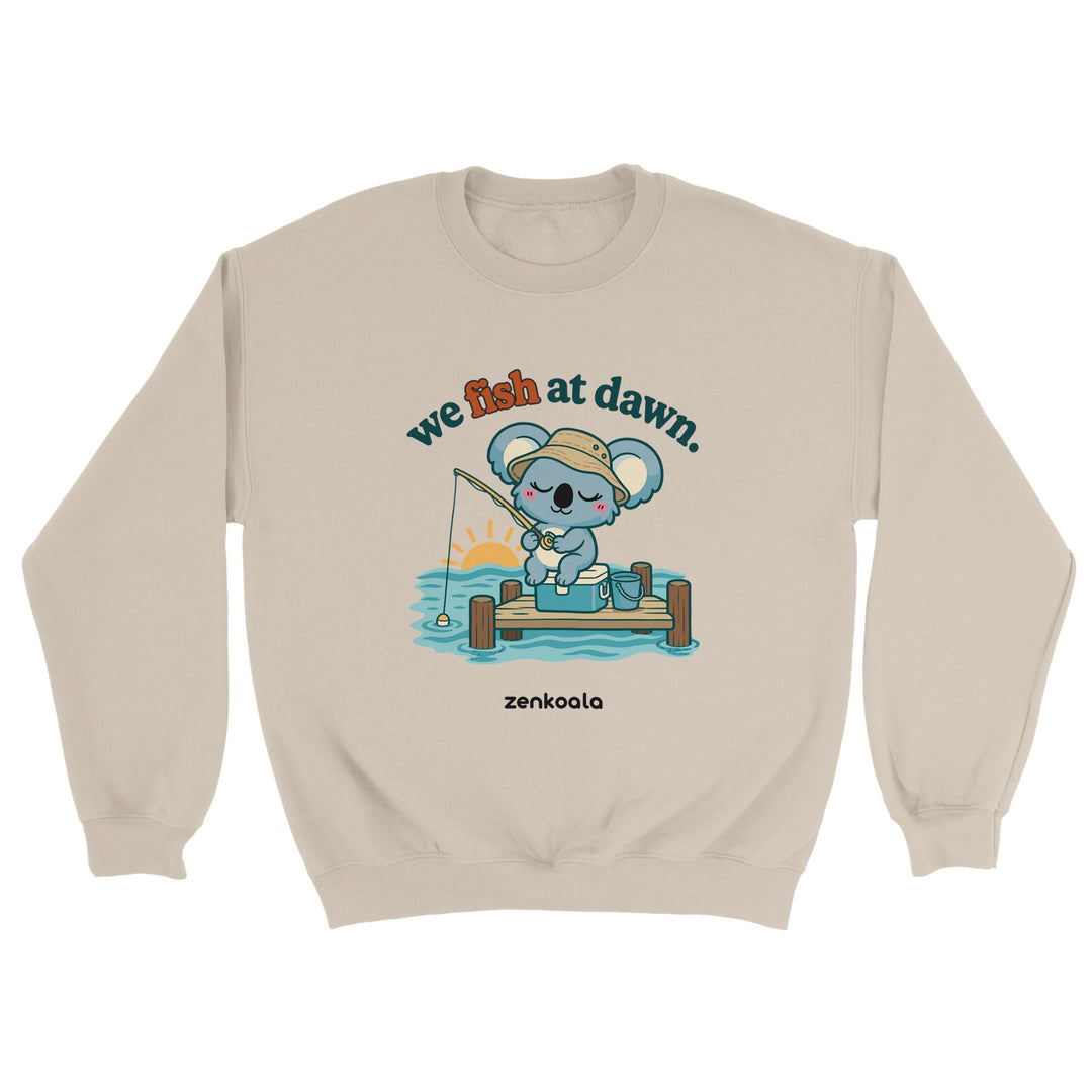 We Fish at Dawn feel-good sweatshirt in sand, Zen Koala Australia