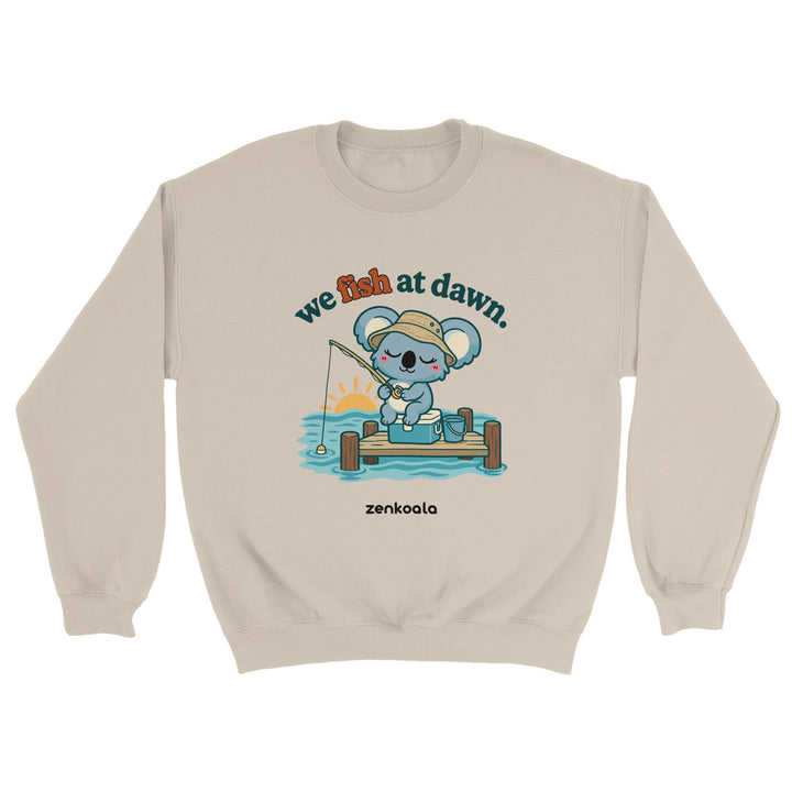 We Fish at Dawn feel-good sweatshirt in sand, Zen Koala Australia